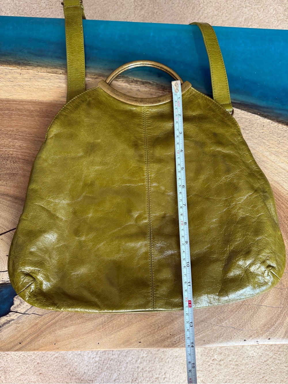 HOBO Olive Green Leather Bag with Brass Top Handle - Picture 10 of 14